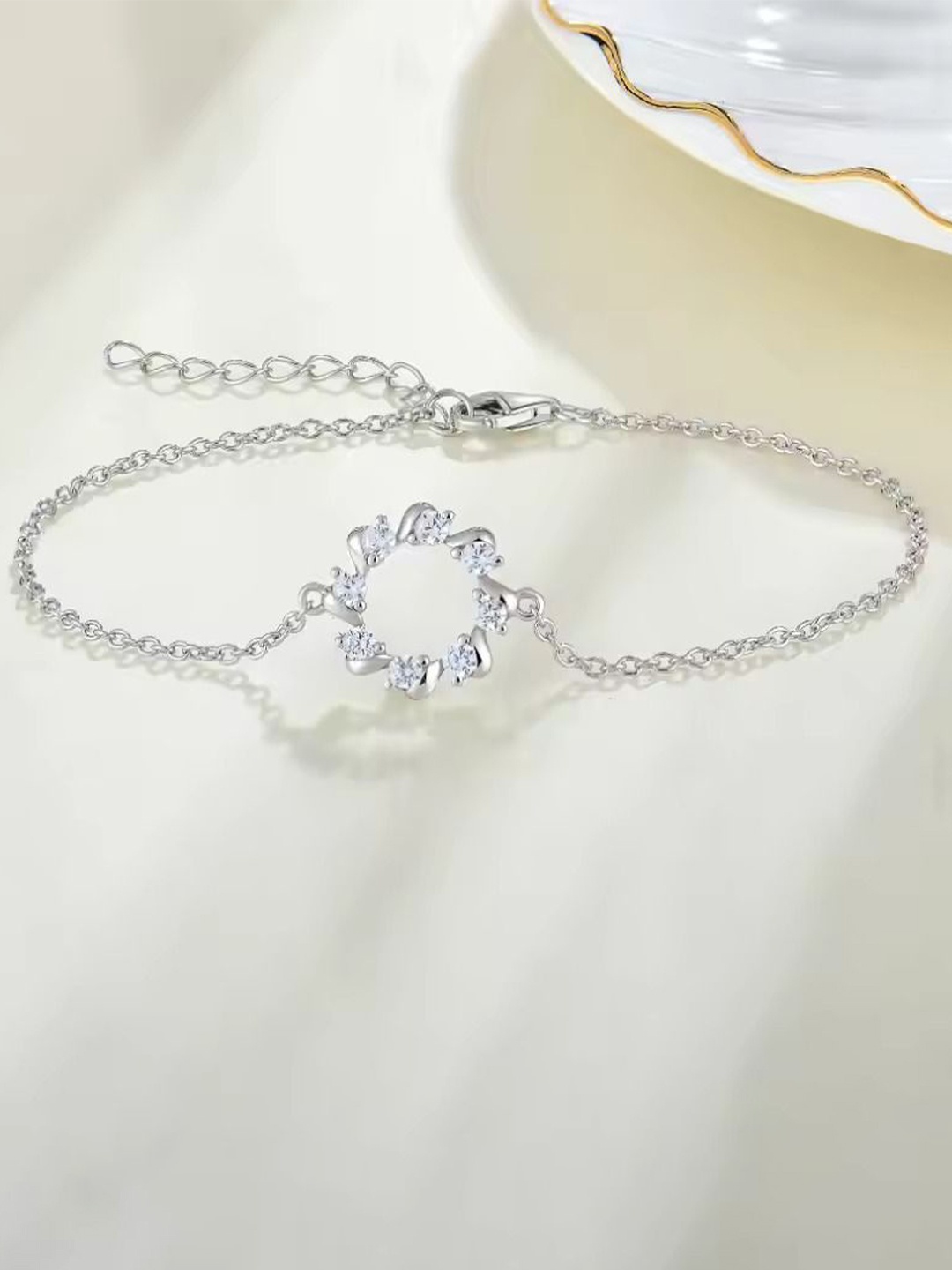 

CAUER Rhodium Plated 925 Sterling Silver Cubic Zirconia Link Bracelet