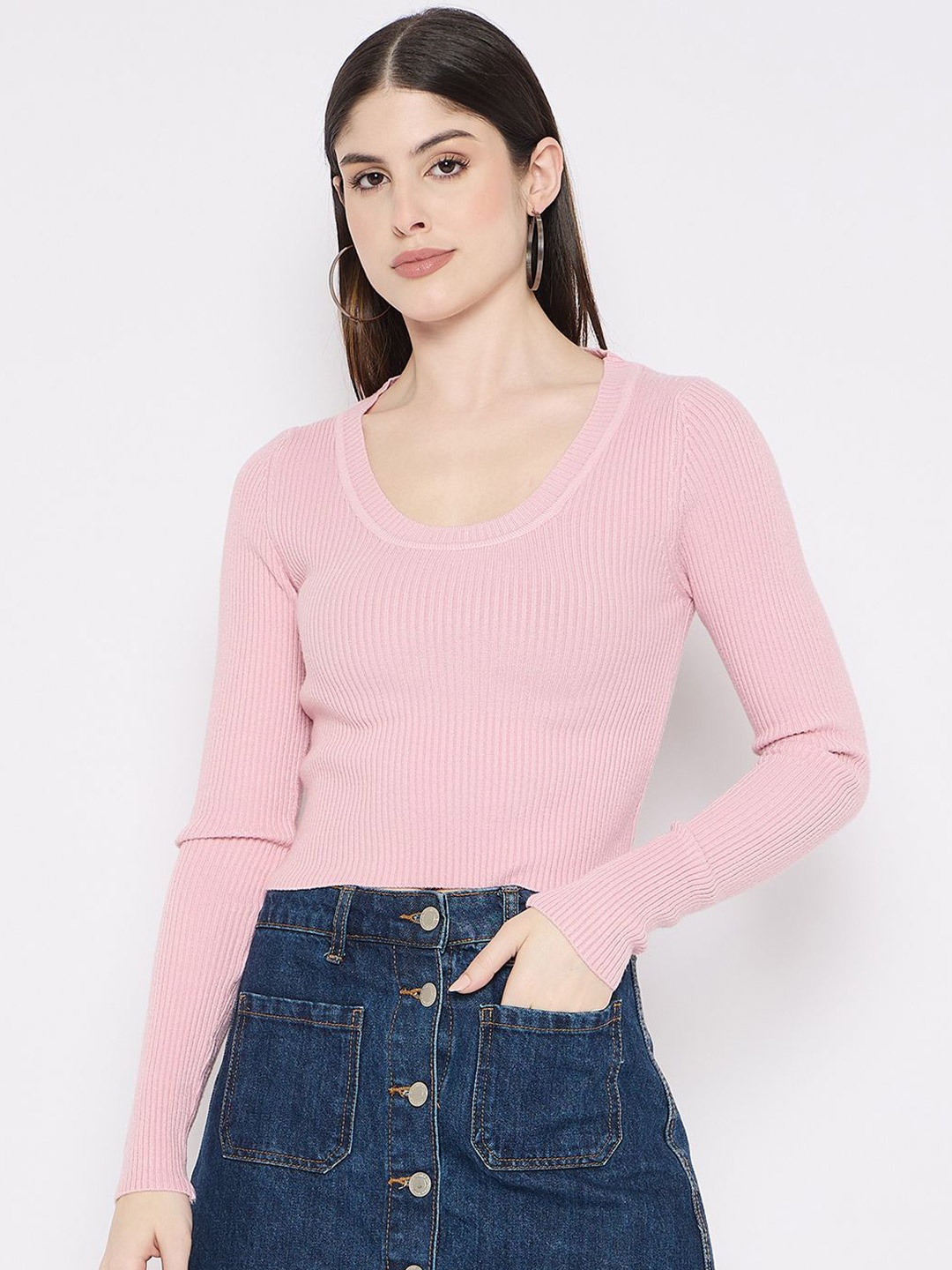 

Camey Women Ribbed Crop Pullover, Pink