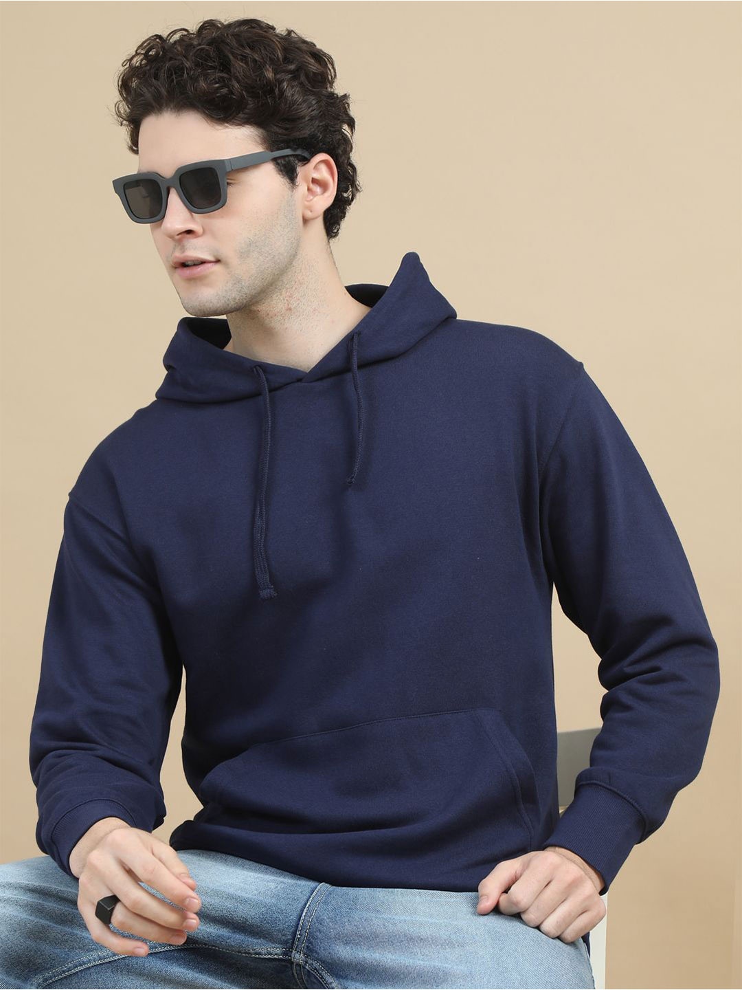 

Bushirt Men Hooded Pullover Sweatshirt, Navy blue