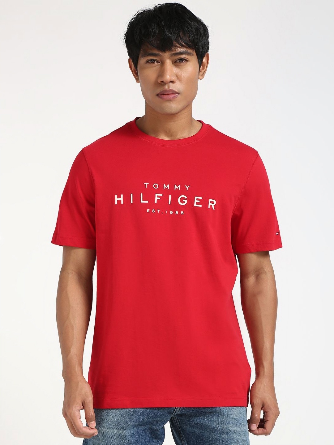 

Tommy Hilfiger Men fashion Regular Fit Varsity Printed Cotton T-shirt, Red