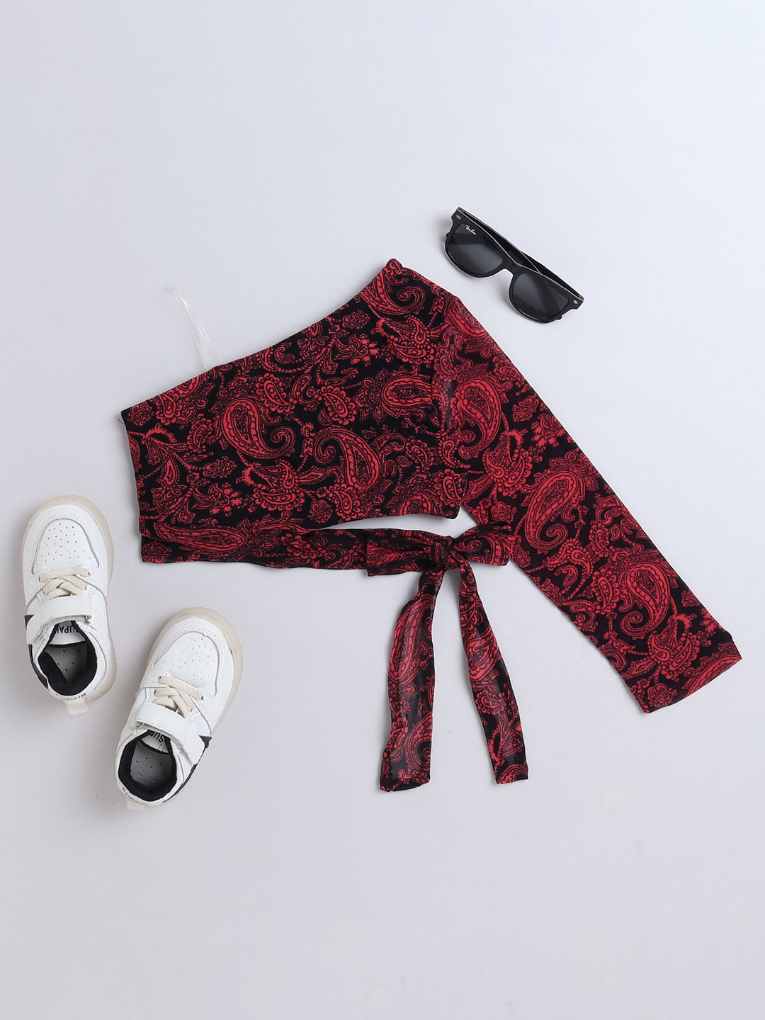 

taffykids Floral Print One Shoulder Top, Red