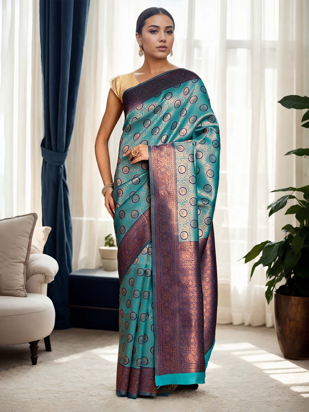 

Anouk Women Woven Design Zari Kanjeevaram Saree, Blue