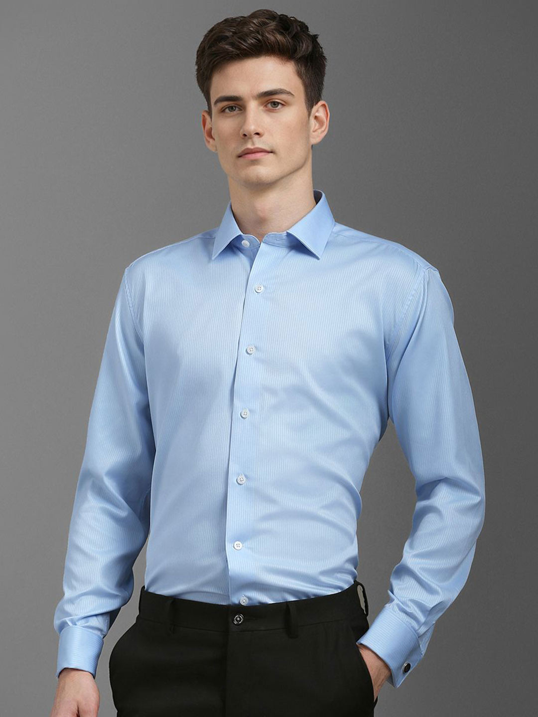 

Luxure by Louis Philippe Men Textured Cotton Formal Shirt, Blue