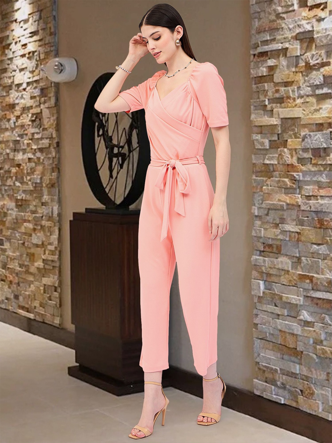 

DressBerry Women Sweetheart Neck Short Sleeves Basic Jumpsuit, Peach