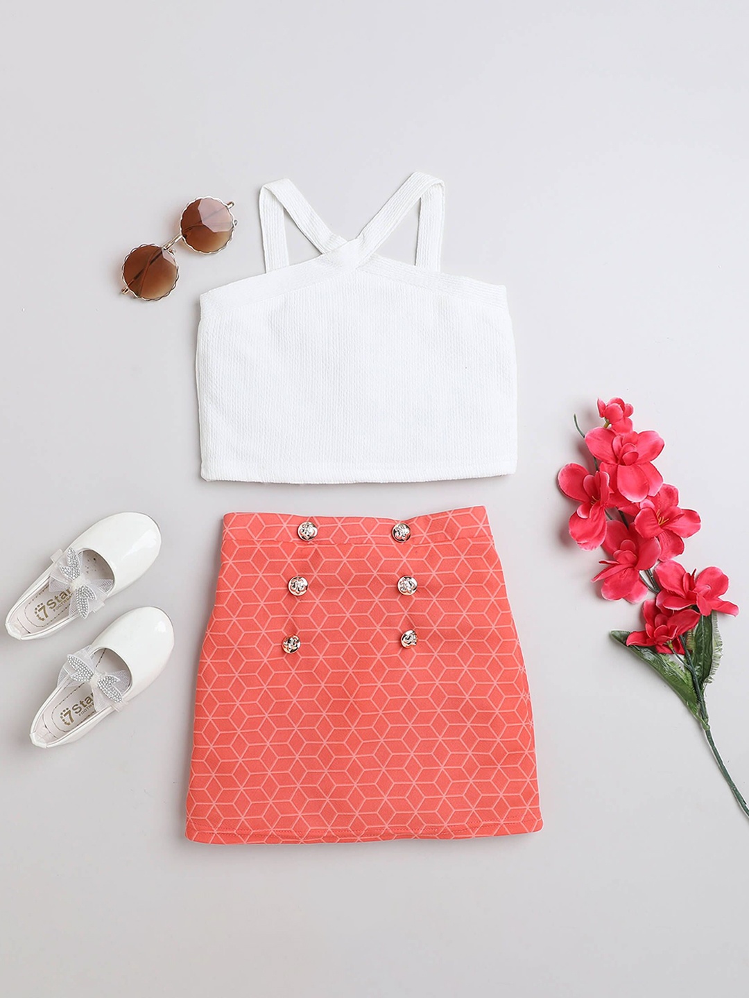 

taffykids Girls Top with Skirt, White
