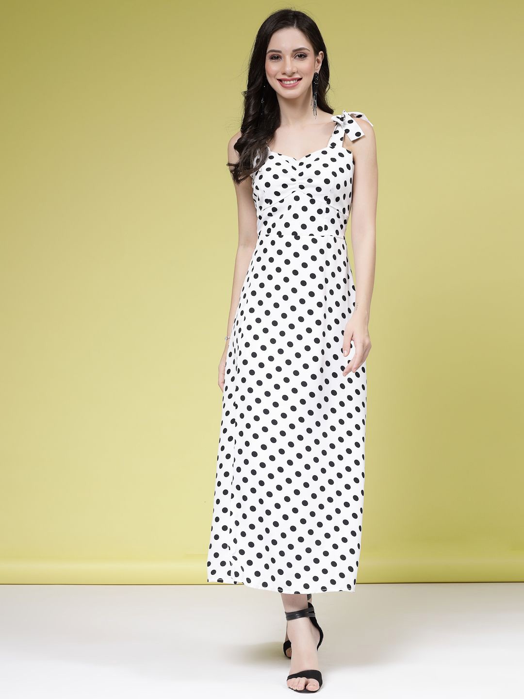 

BEING NAUGHTY Women Polka Dot Printed Empire Maxi Dress, White