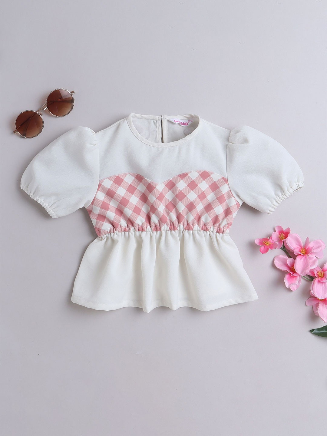 

taffykids Checked Top, White