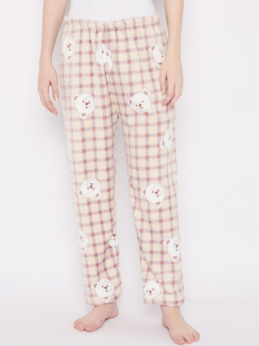 

Camey Checked Mid Rise Lounge Pants, Cream