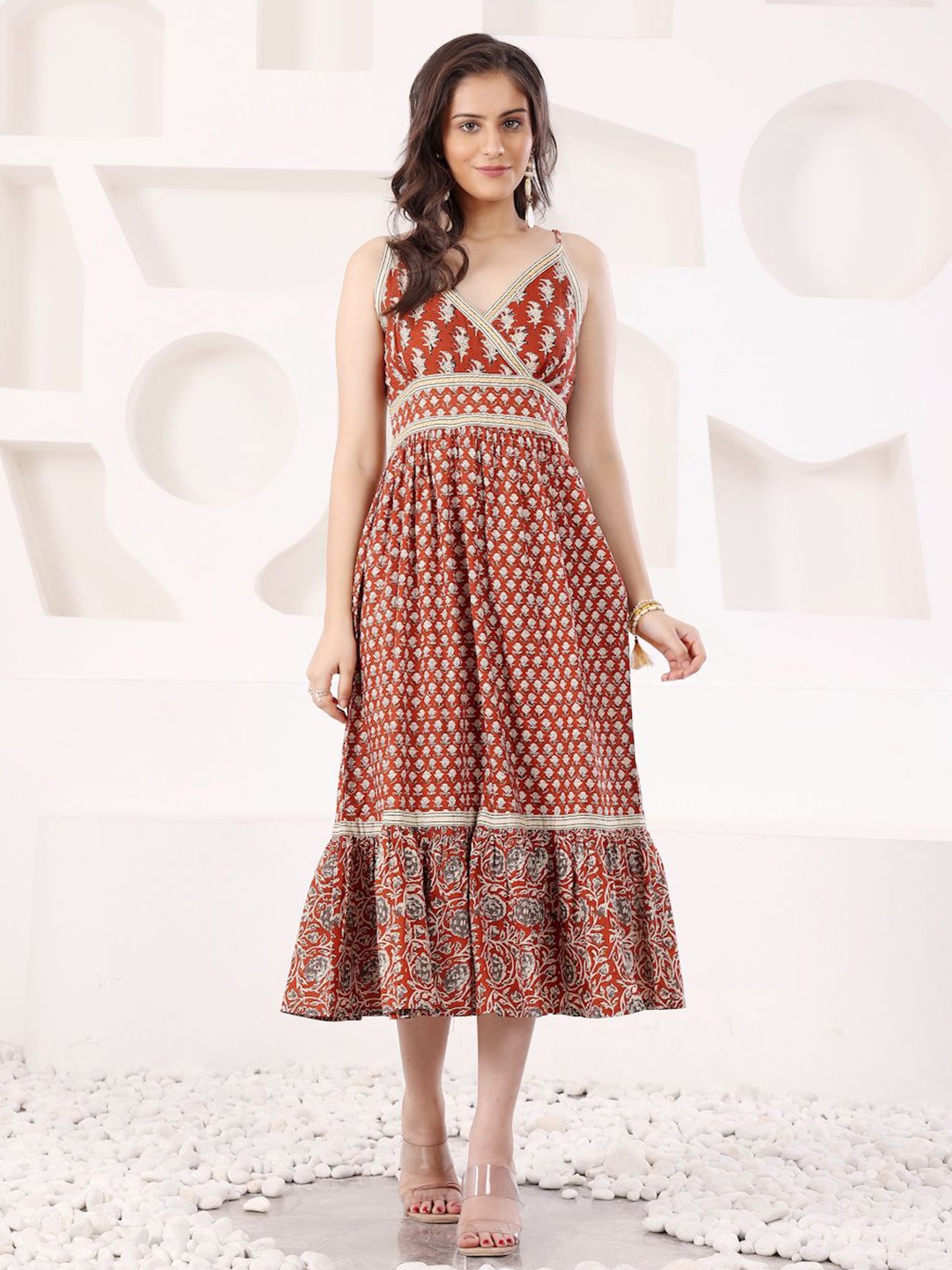 

SAVI Floral Print Fit & Flare Midi Dress, Rust