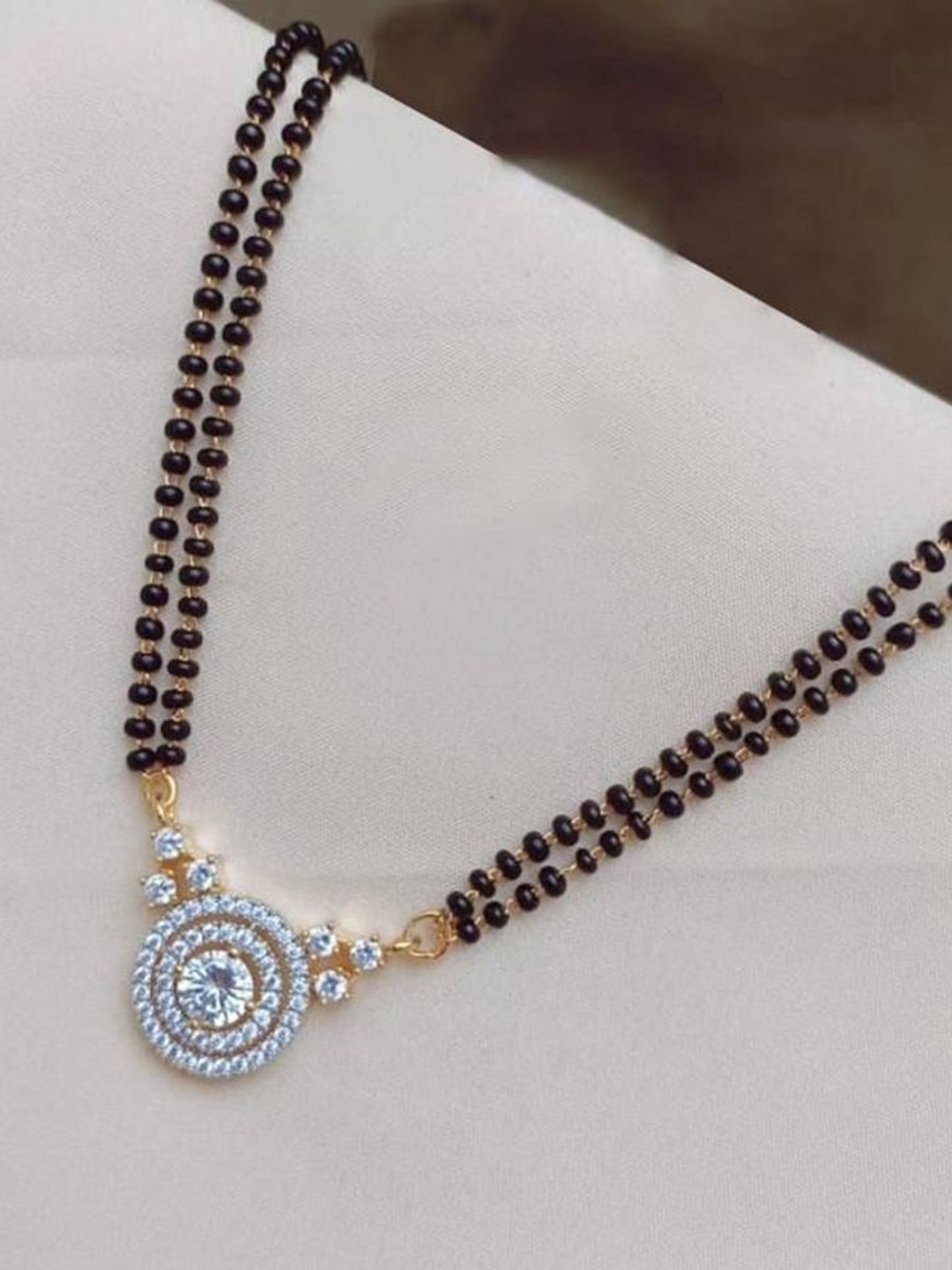 

Wynona Gold-Plated Tanmaniya Beaded & Diamond Short Mangalsutra
