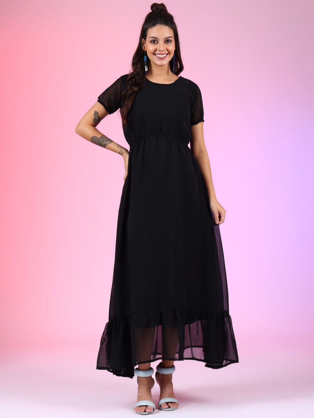 

Raiyani Enterprise Crepe Fit & Flare Dress, Black