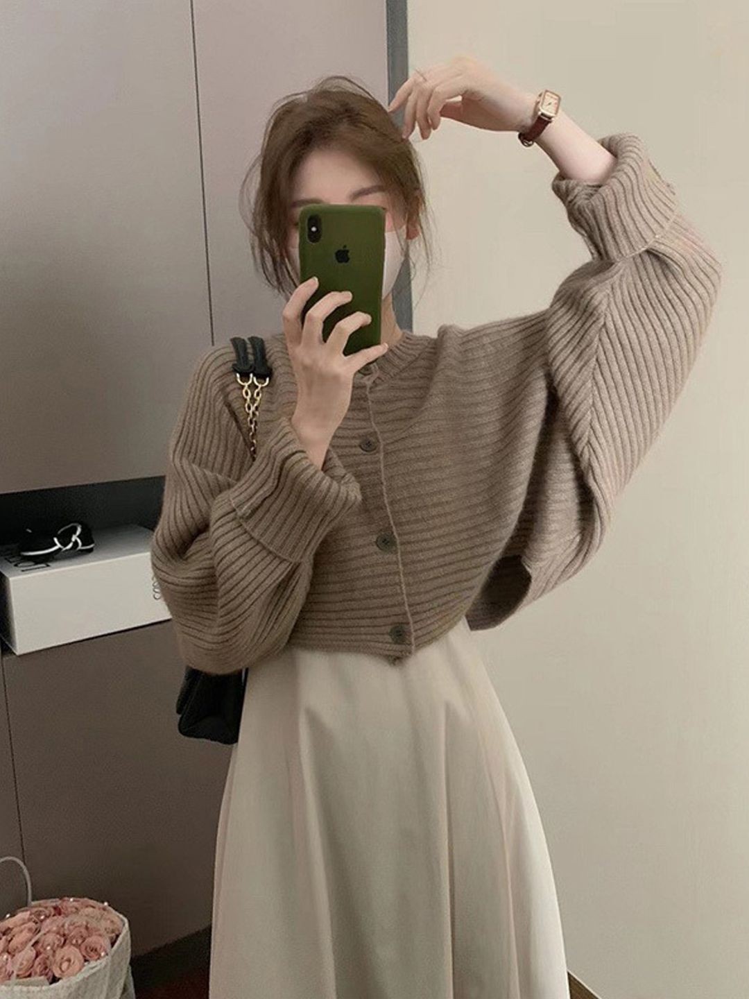 

StyleCast Women Striped Round Neck Cardigan Sweaters, Khaki