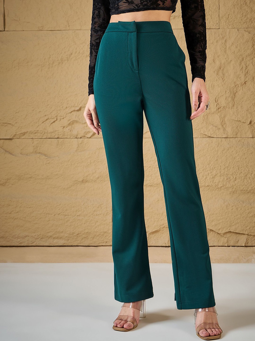 

MAGRE Women Relaxed High-Rise Trousers, Green