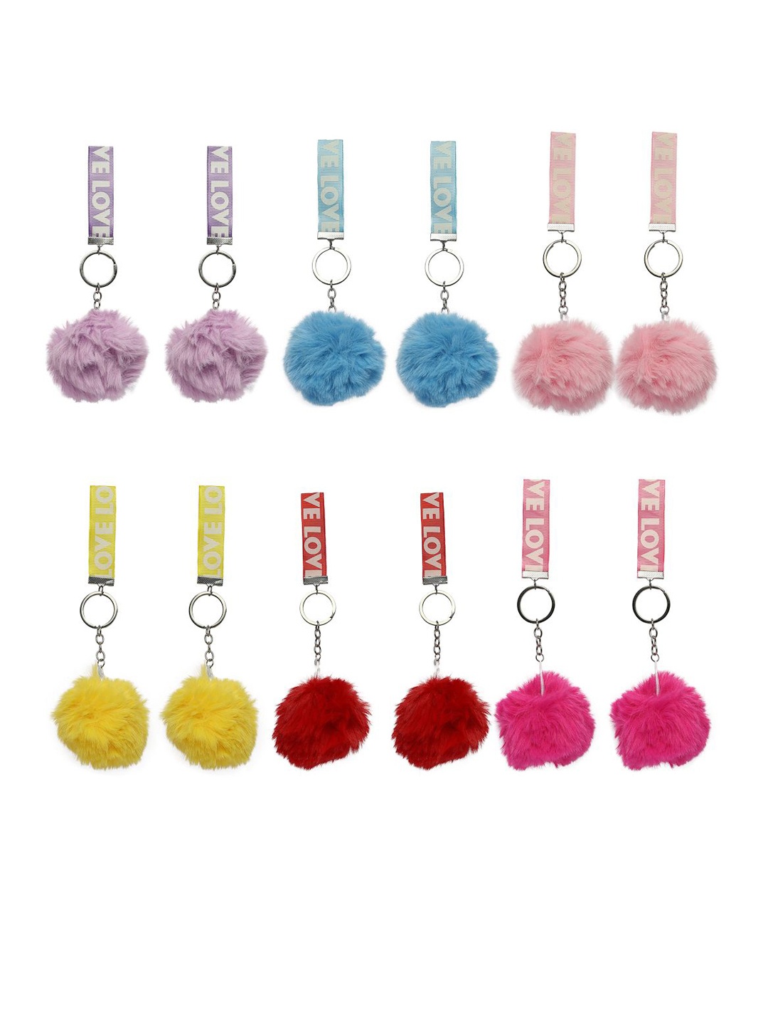 

KYDZI Pack Of 12 Soft Fur Love Key Chains, Blue