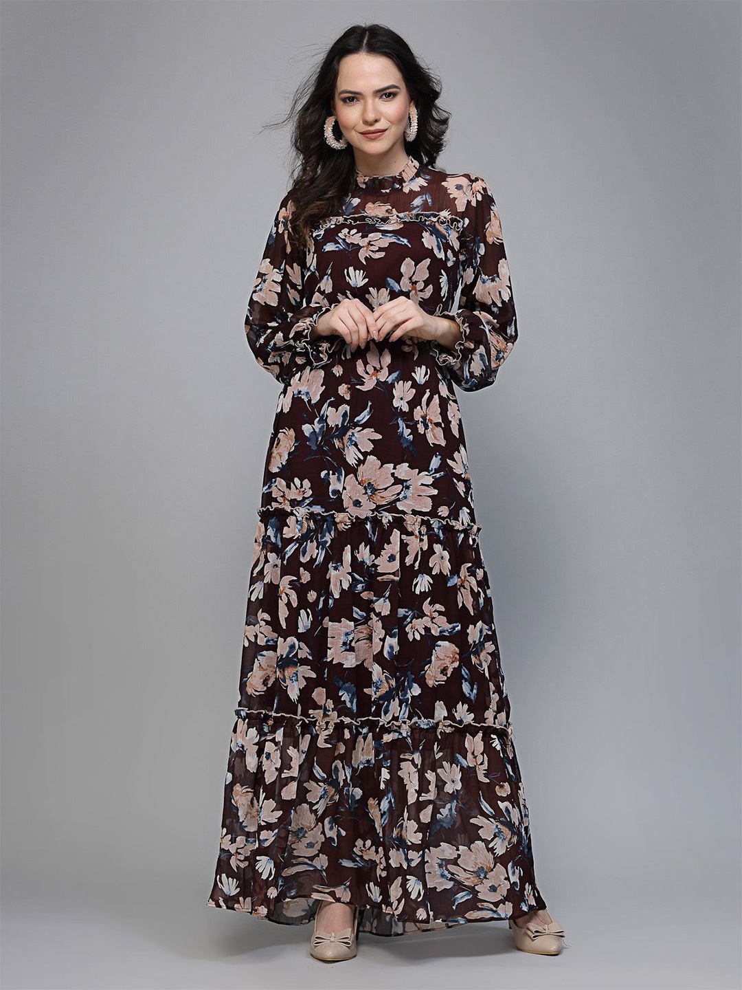 

Fabway Clothing Floral Print Chiffon Maxi Dress, Brown