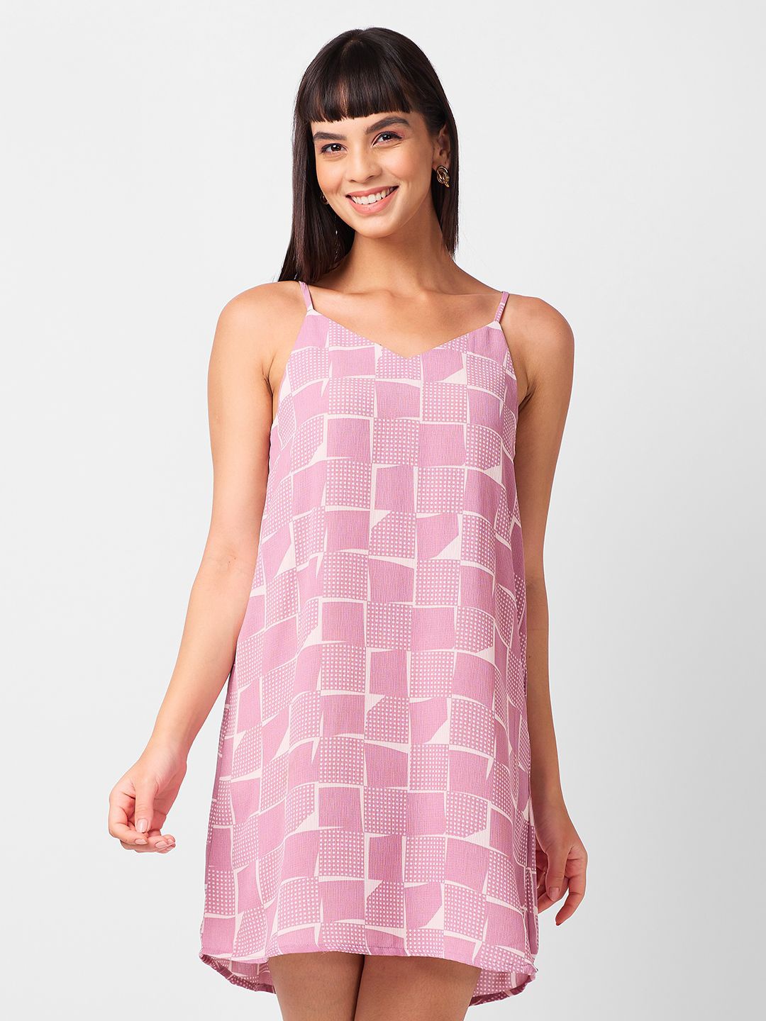 

IZEL Women Printed Shoulder Straps Sheath Dress, Pink
