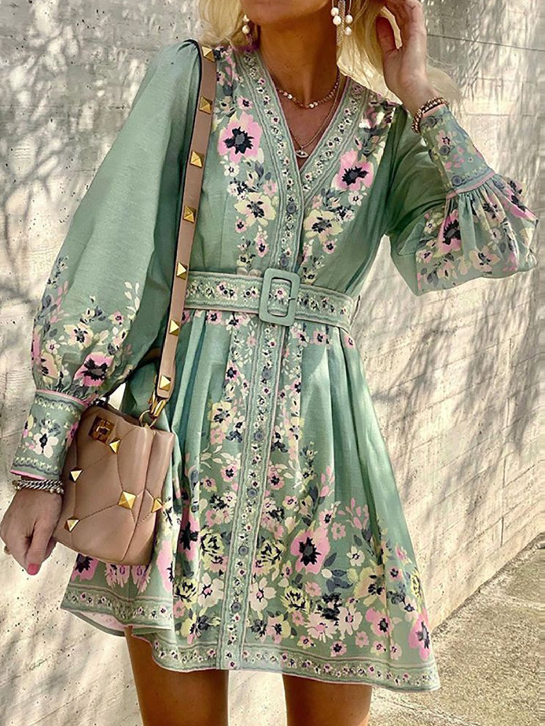 

StyleCast x Revolte Tropical Print A-Line Mini Dress, Green