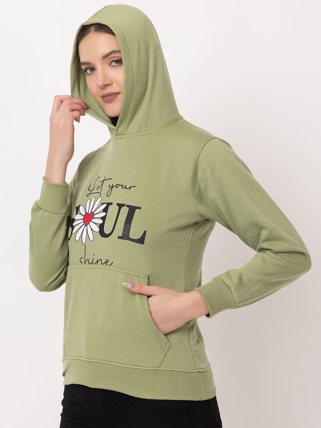 

Deefab Women Typography Printed Sweatshirt, Green