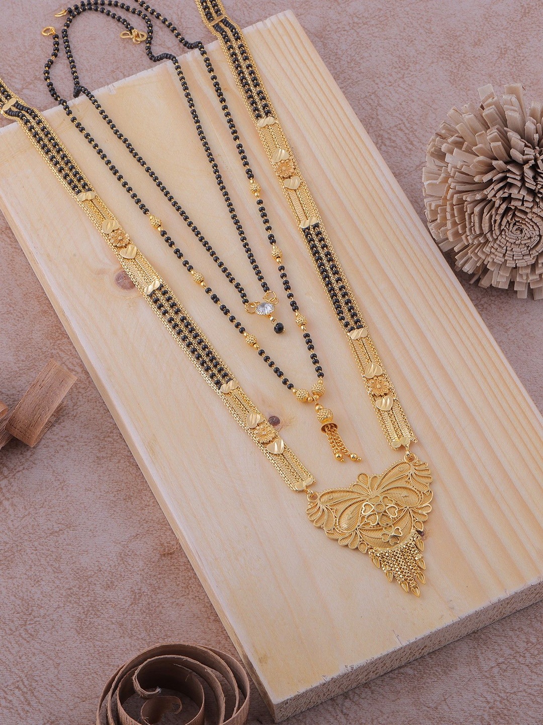 

Wynona Set of 3 Gold Plated Artificial Stones and Beads Studded Mangalsutra