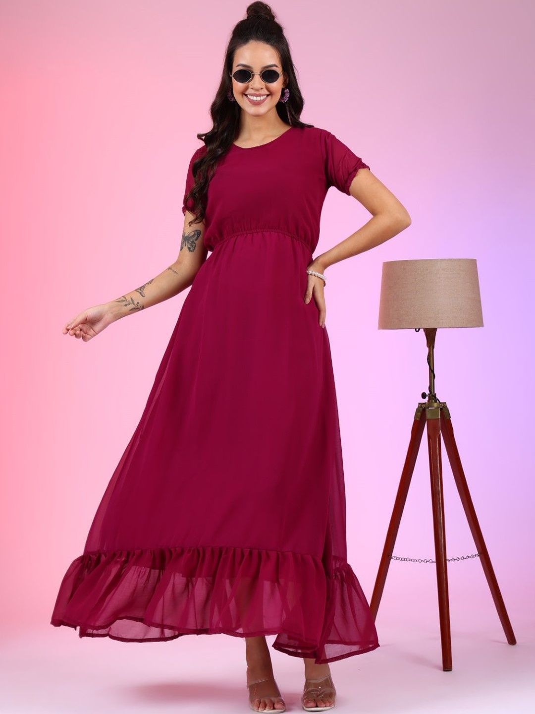 

Raiyani Enterprise Crepe Fit & Flare Dress, Magenta