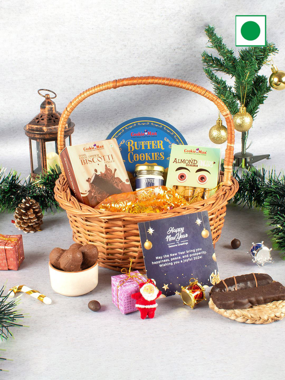 

Cookieman Set Of 4 New Year Assorted Gift Basket, Brown