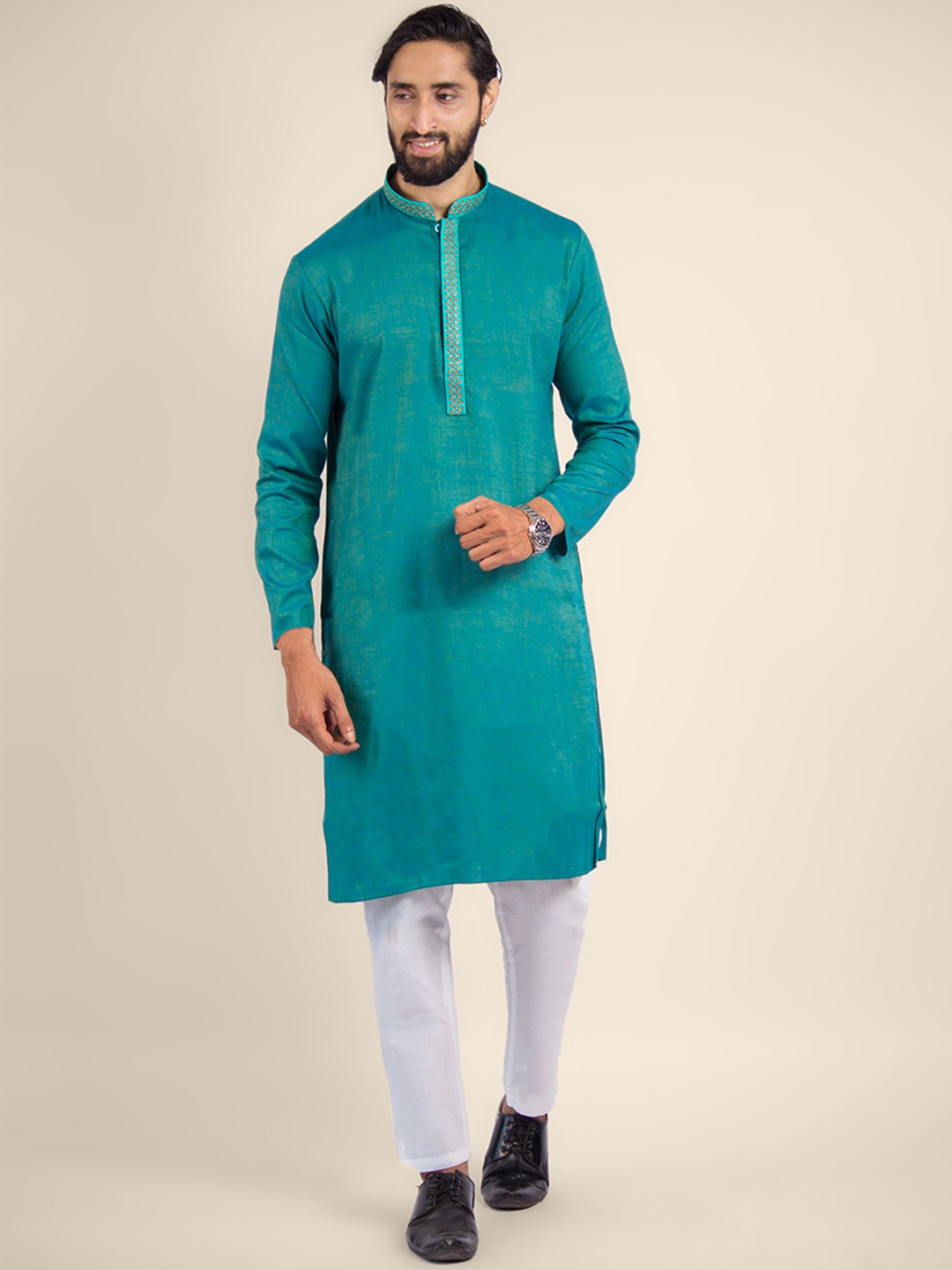 

DEVOILER Men Thread Work Kurta, Sea green