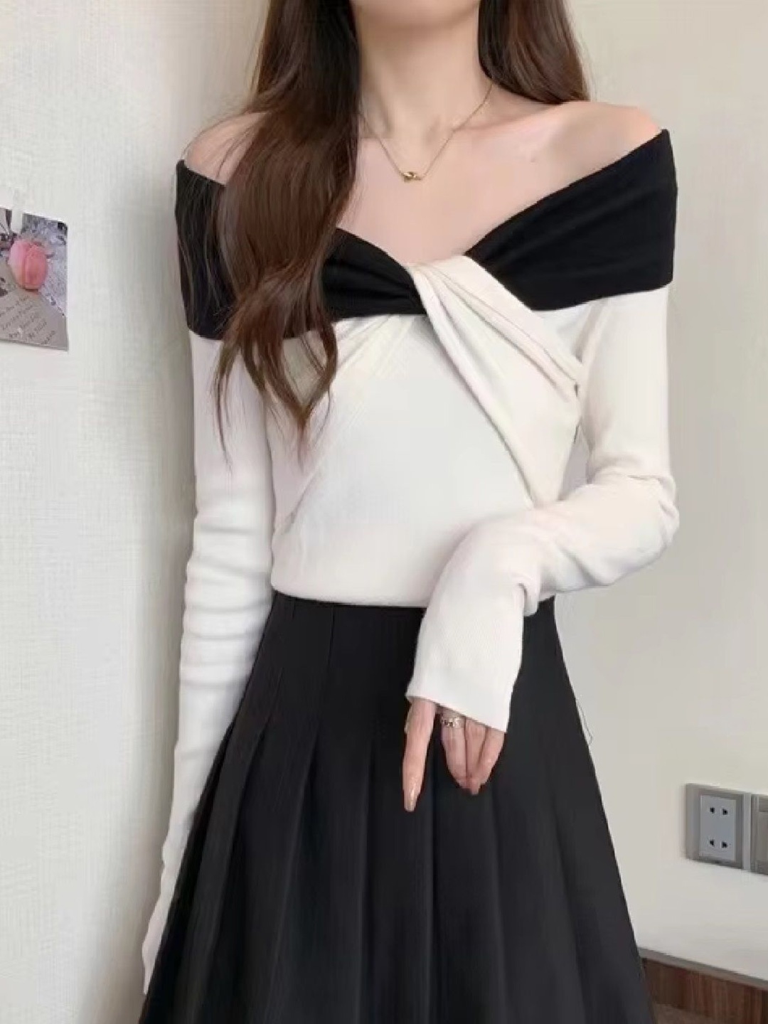 

StyleCast Women Woollen Off Shoulder Tube Sweatshirts, Black