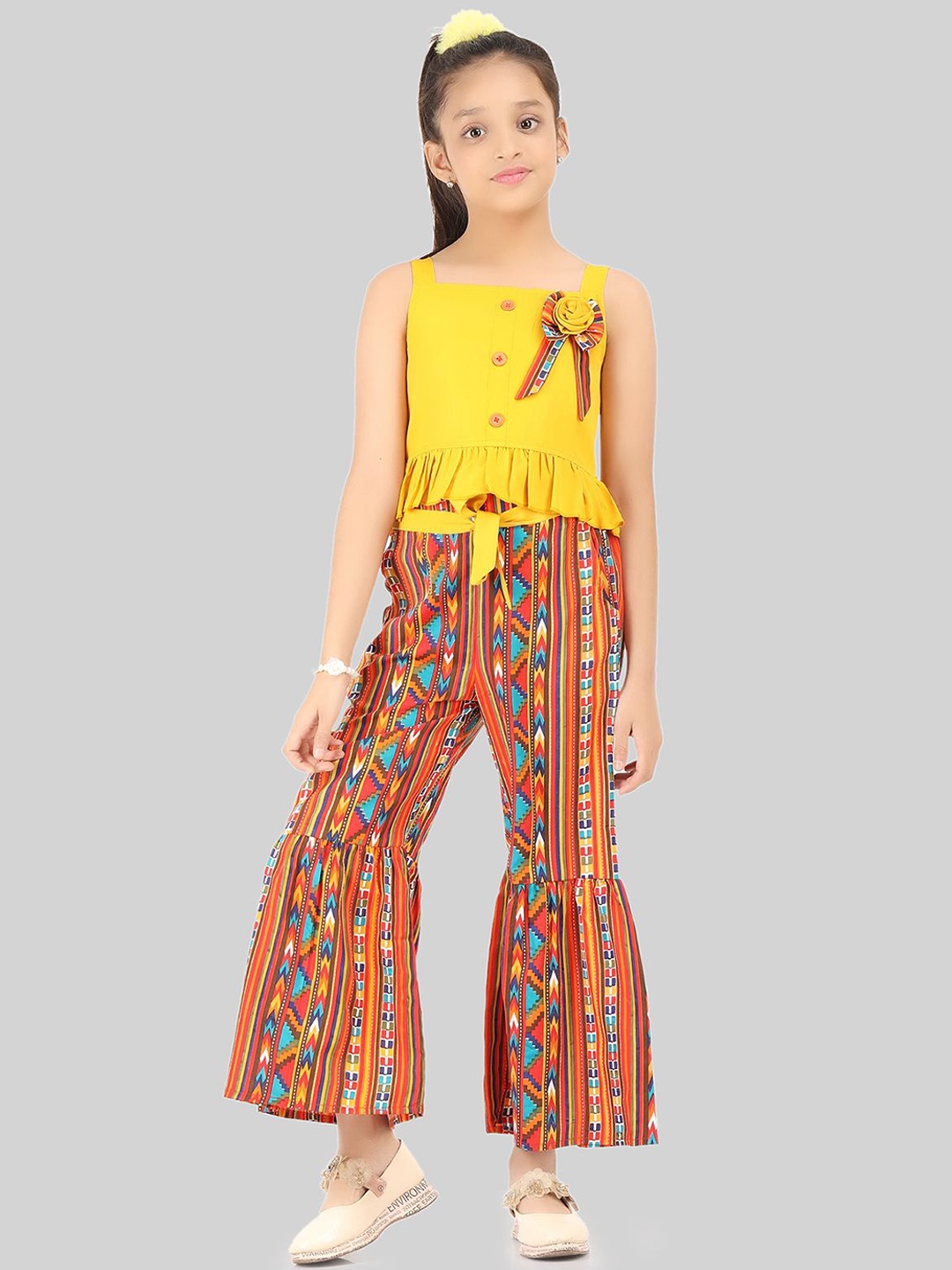 

BEING NAUGHTY Girls Square Neck Top With Trousers, Yellow