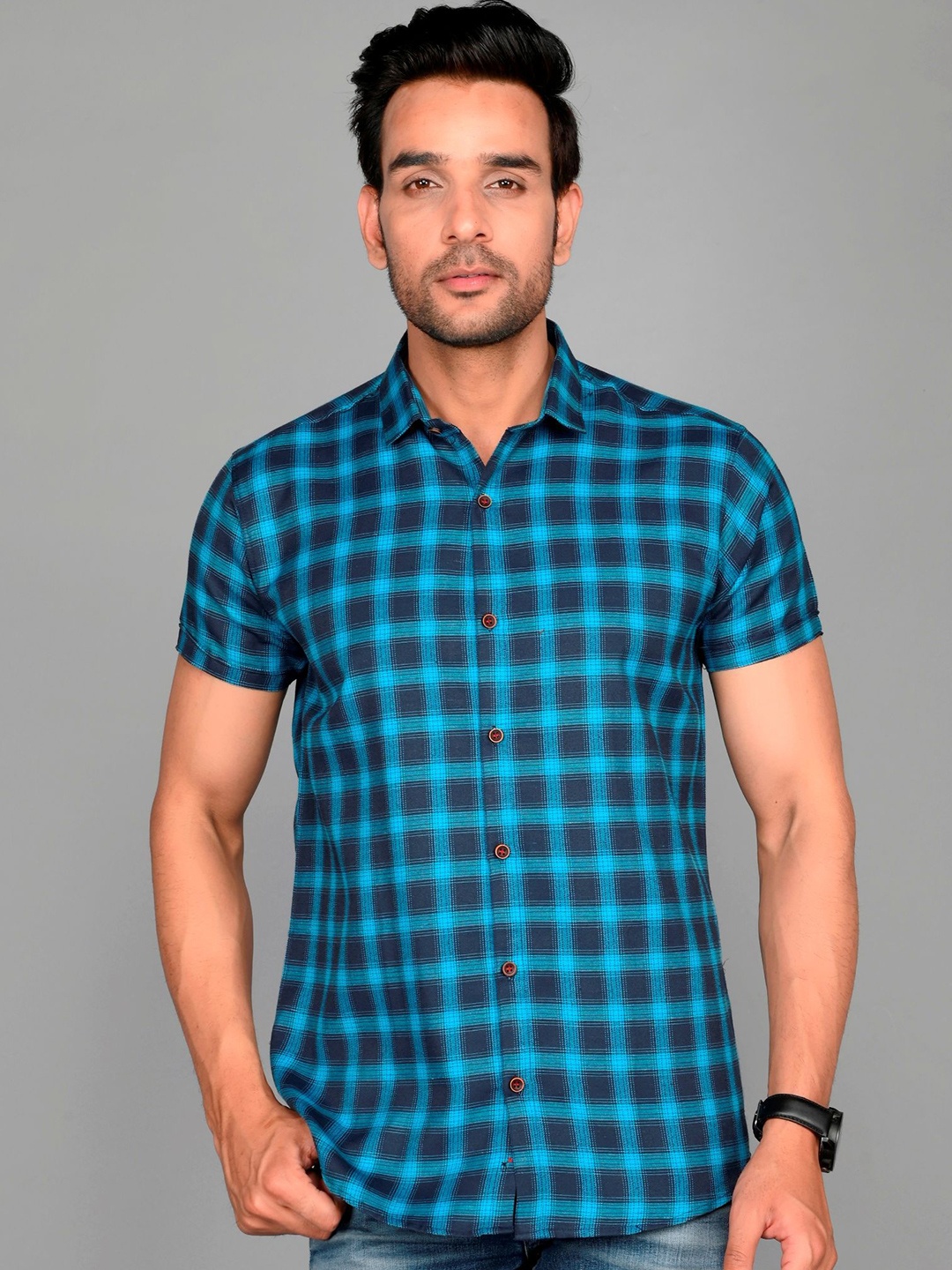 

Tanip Men Checked Comfort Fit Cotton Casual Shirt, Blue
