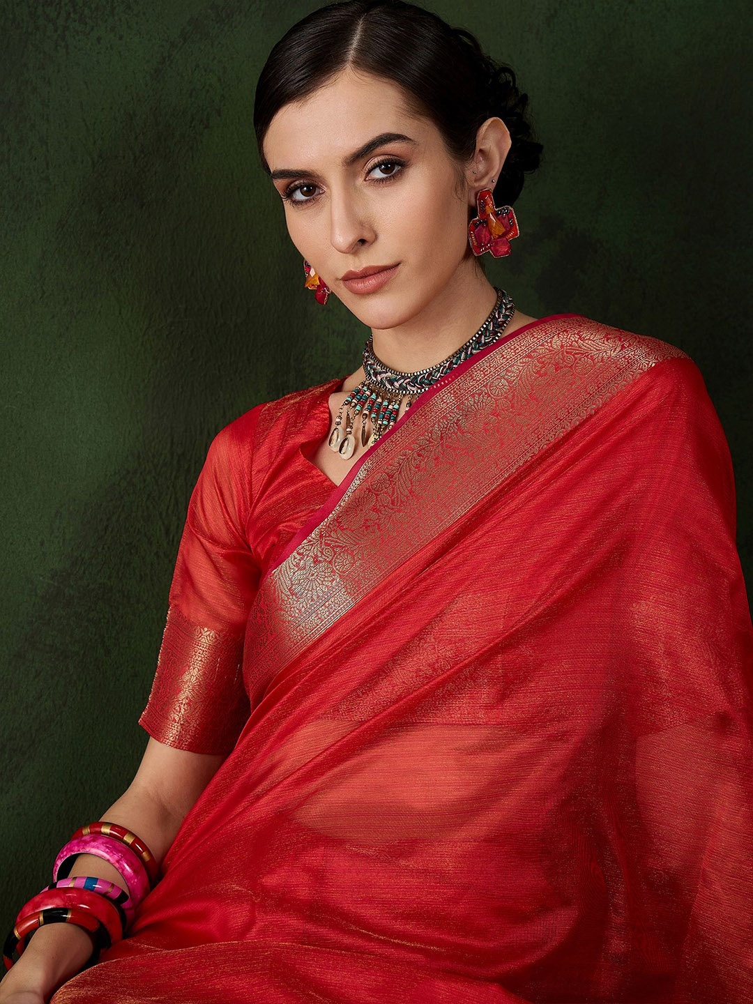 

Sangria Woven Design Zari Kanjeevaram Saree, Red