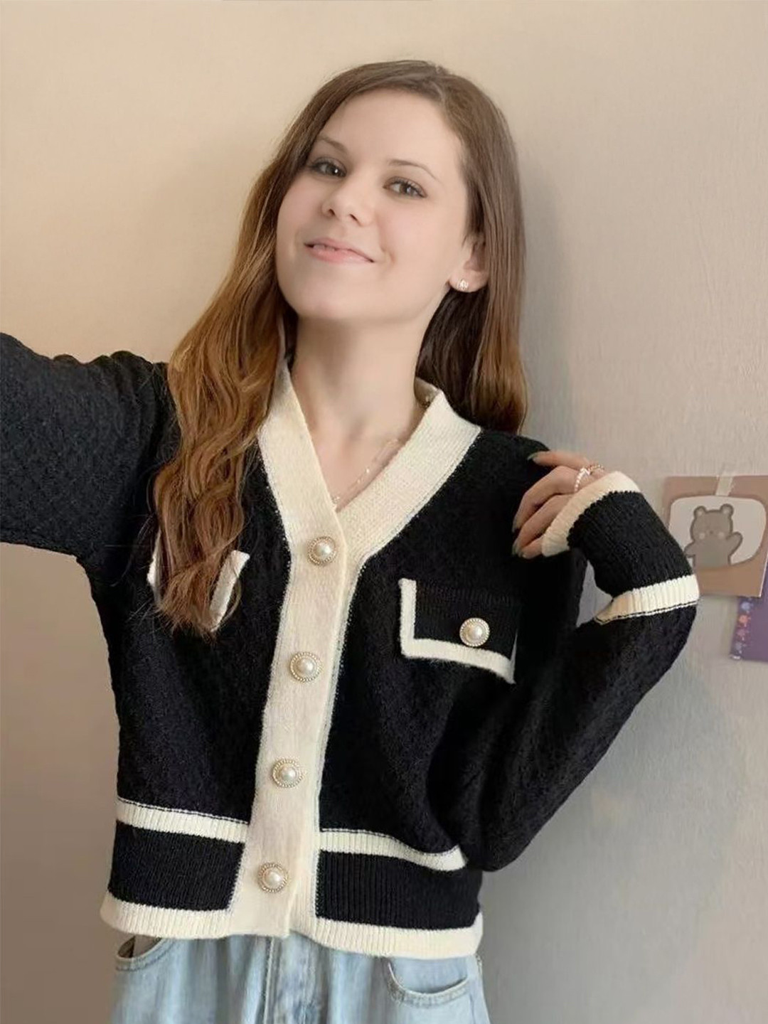 

StyleCast Women Cable Knit Woollen Cardigan, Black
