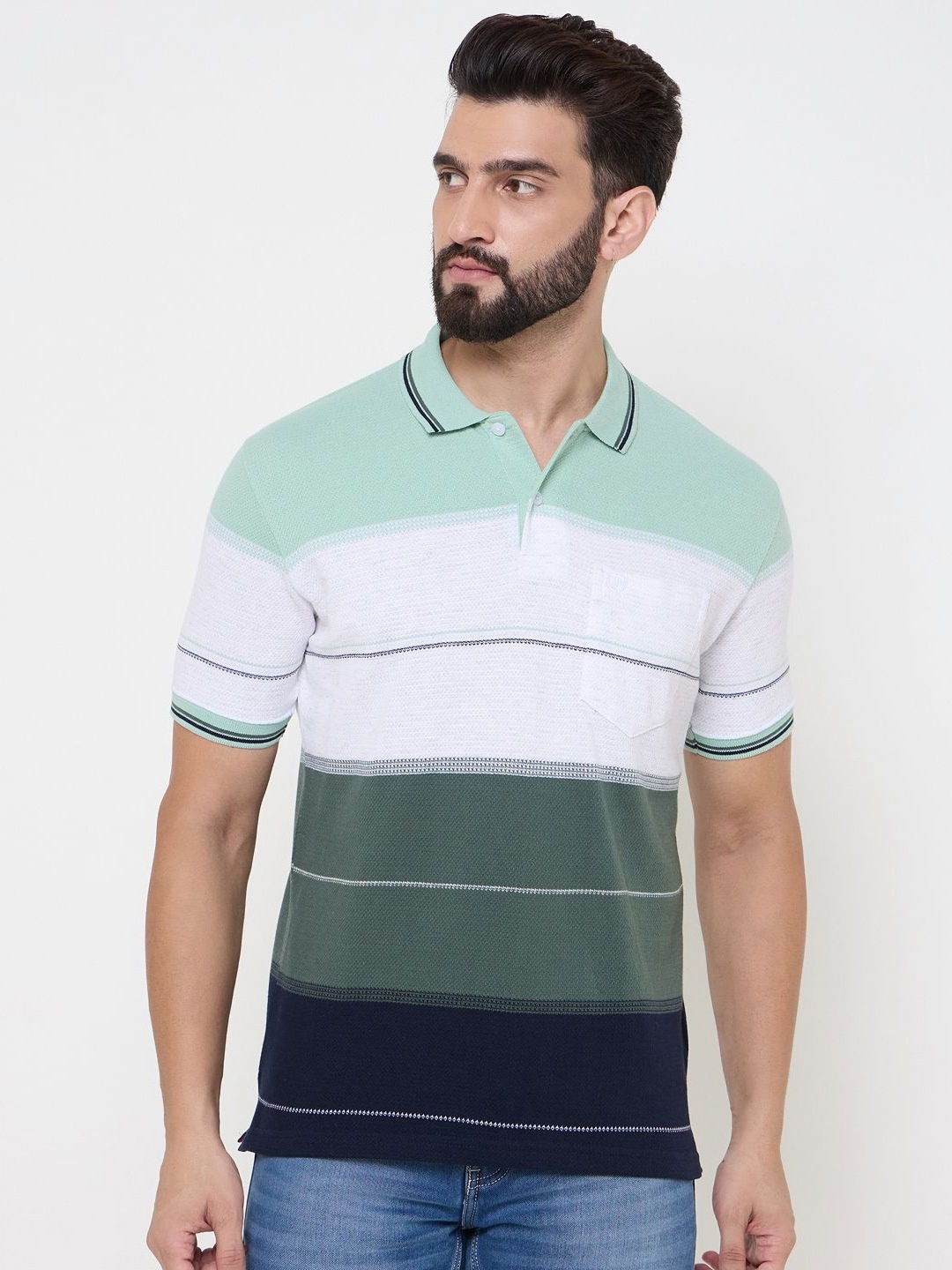 

Duke Men Colourblocked Polo Collar T-shirt, Green