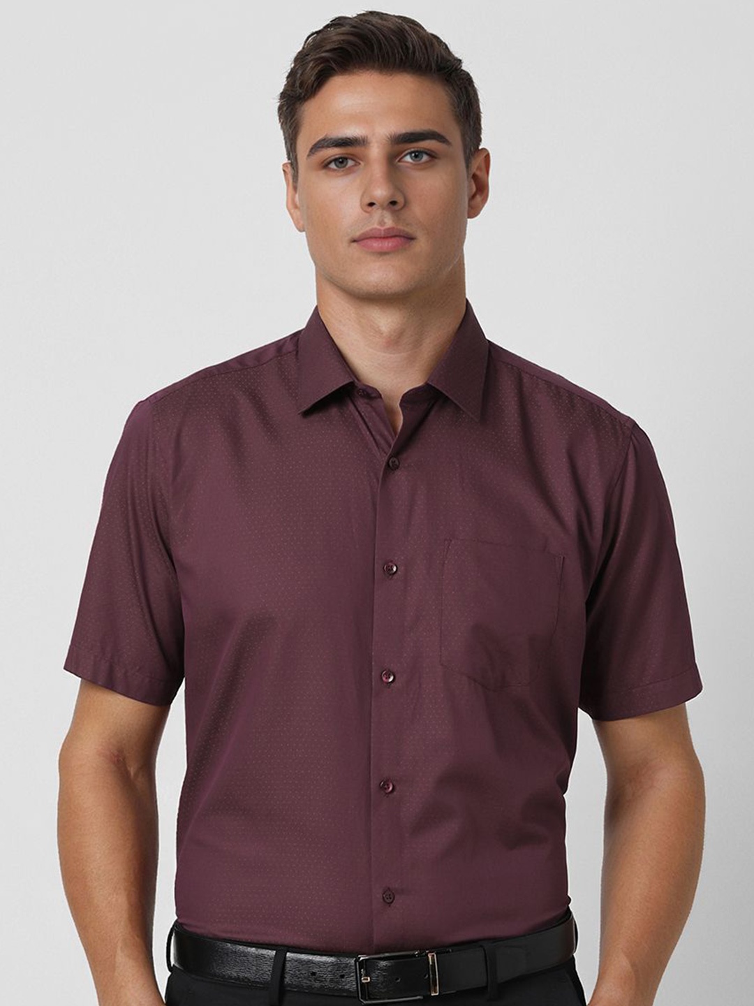

Van Heusen Men Spread Collar Textured Cotton Formal Shirt, Purple