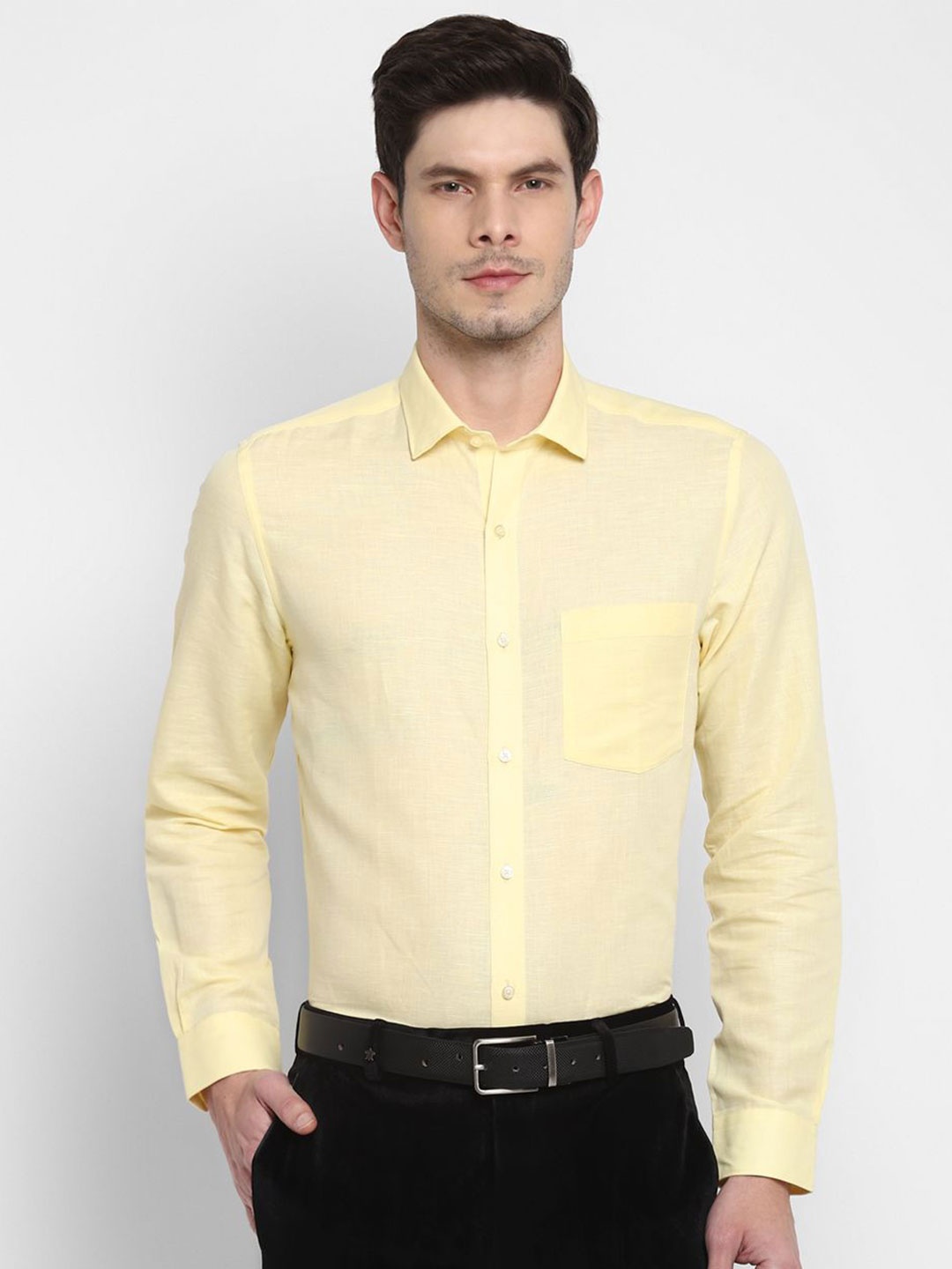 

Turtle Men Standard Spread Collar Solid Formal Shirt, Yellow