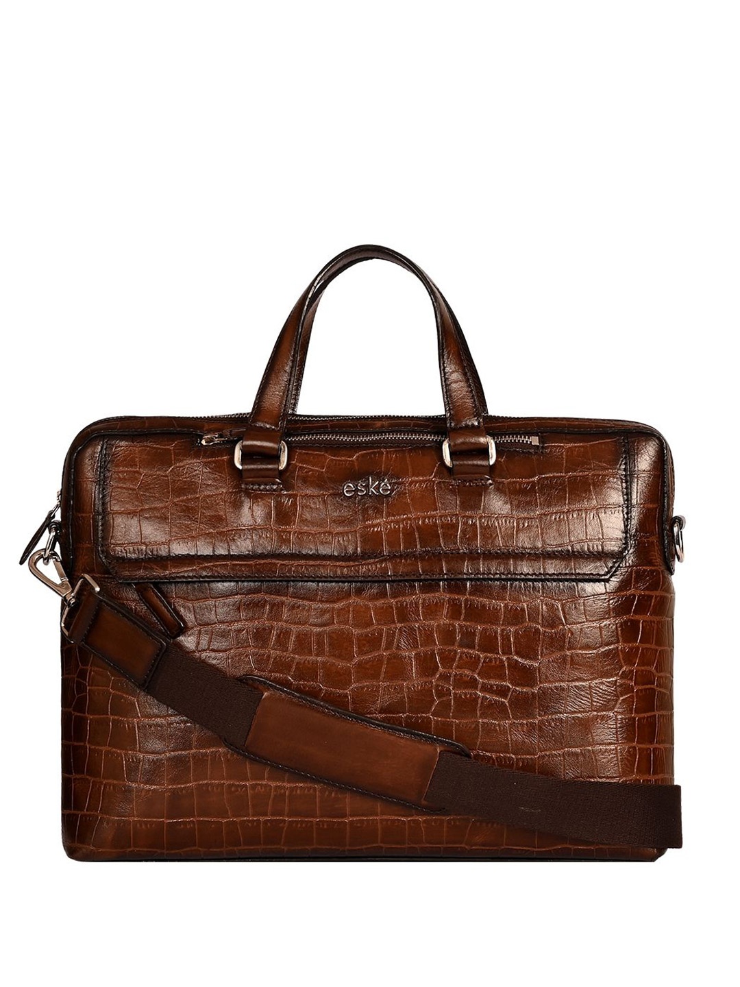 

Eske Men Printed Leather Laptop Bag, Tan