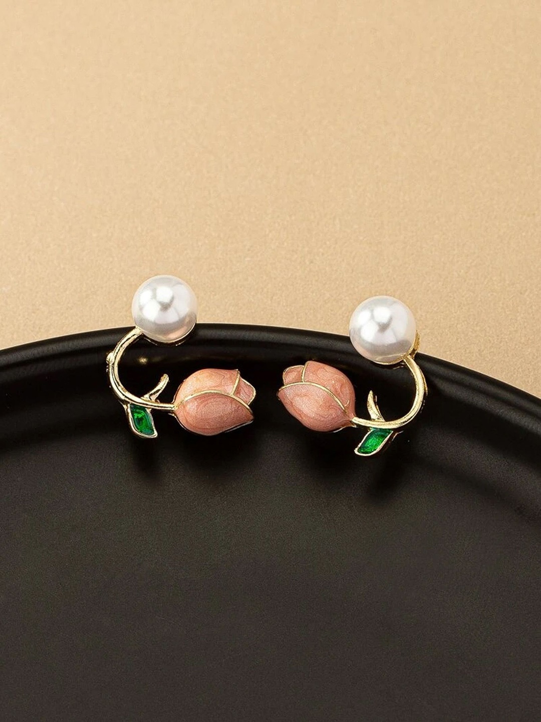 

PolluxCraft Gold-Plated Beaded Floral Studs, White
