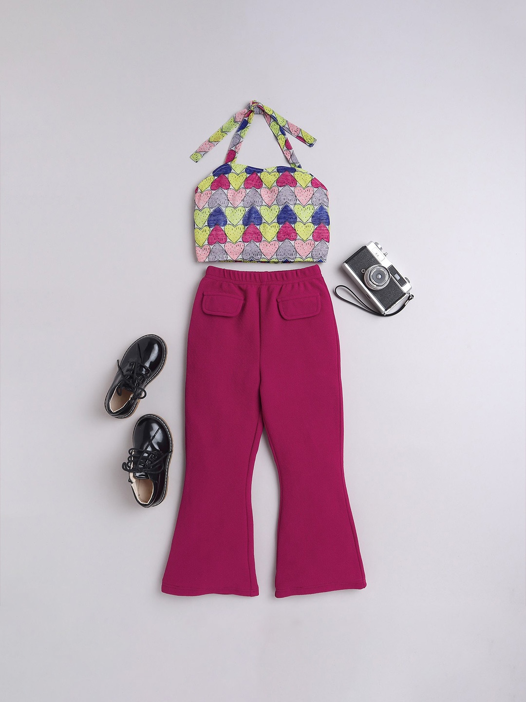 

taffykids Girls Printed Halter Neck Top with Trousers, Pink