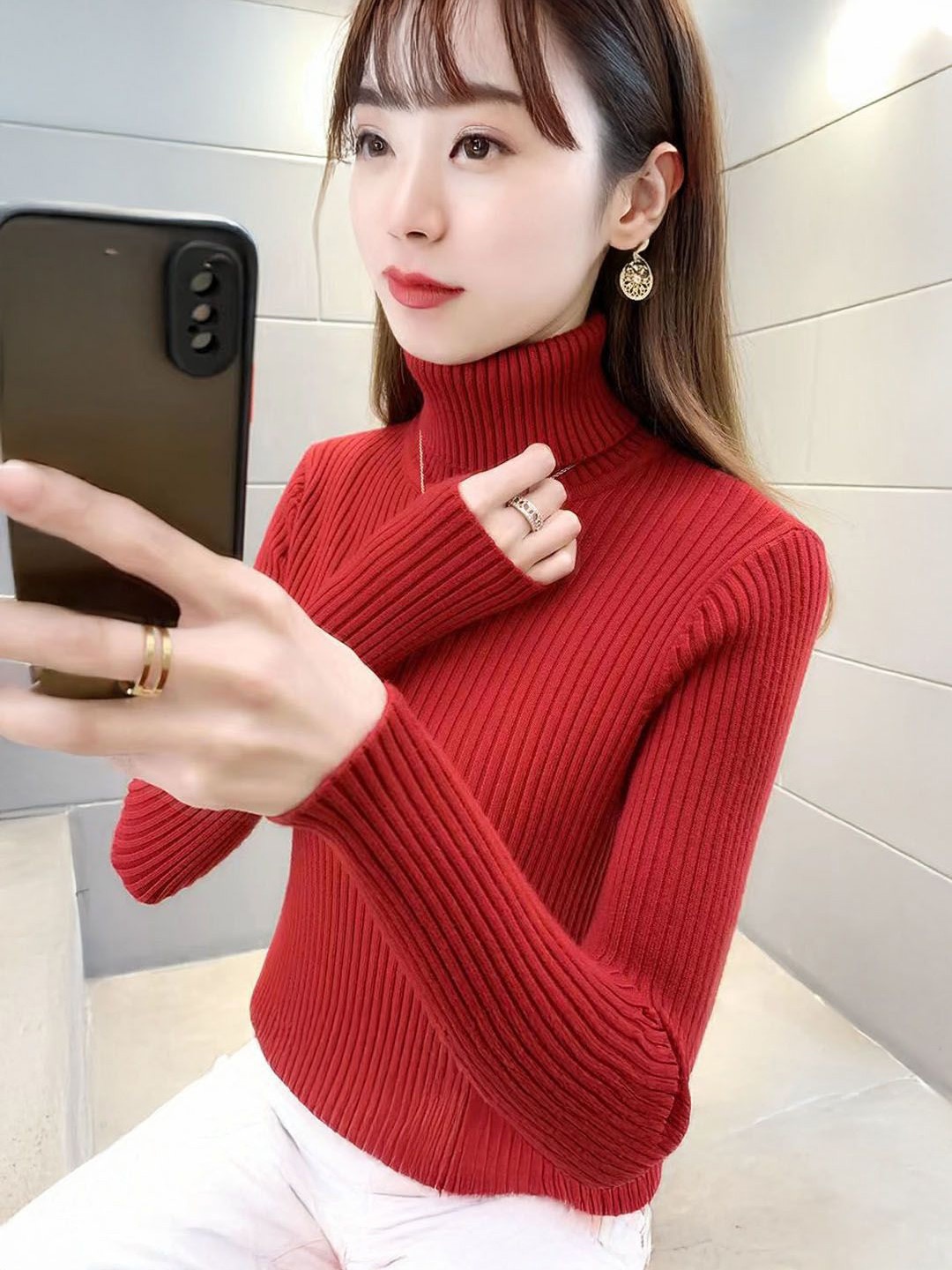 

StyleCast Women Ribbed Woollen Pullover, Red