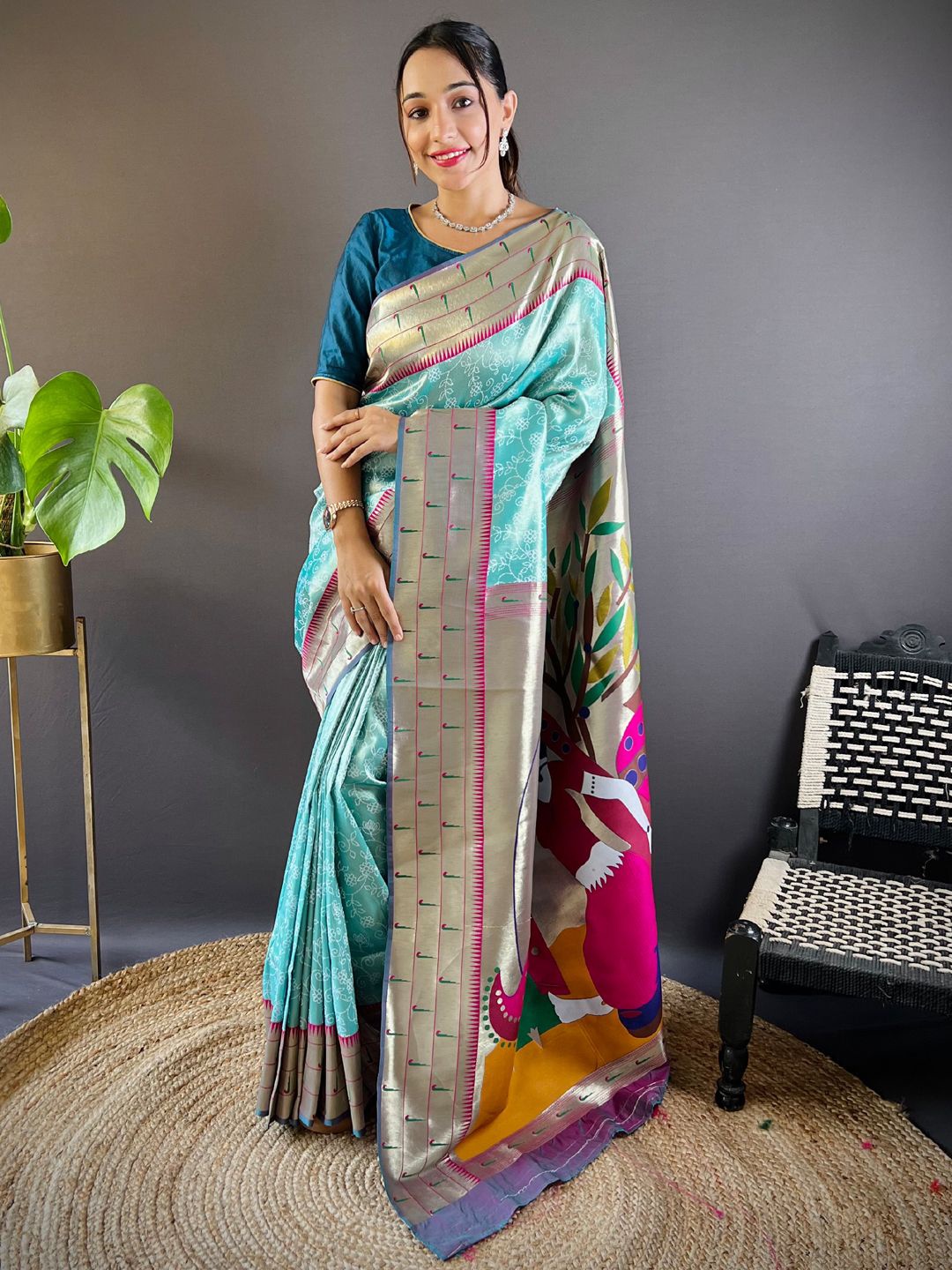 

Panzora Woven Design Silk Blend Paithani Saree, Blue