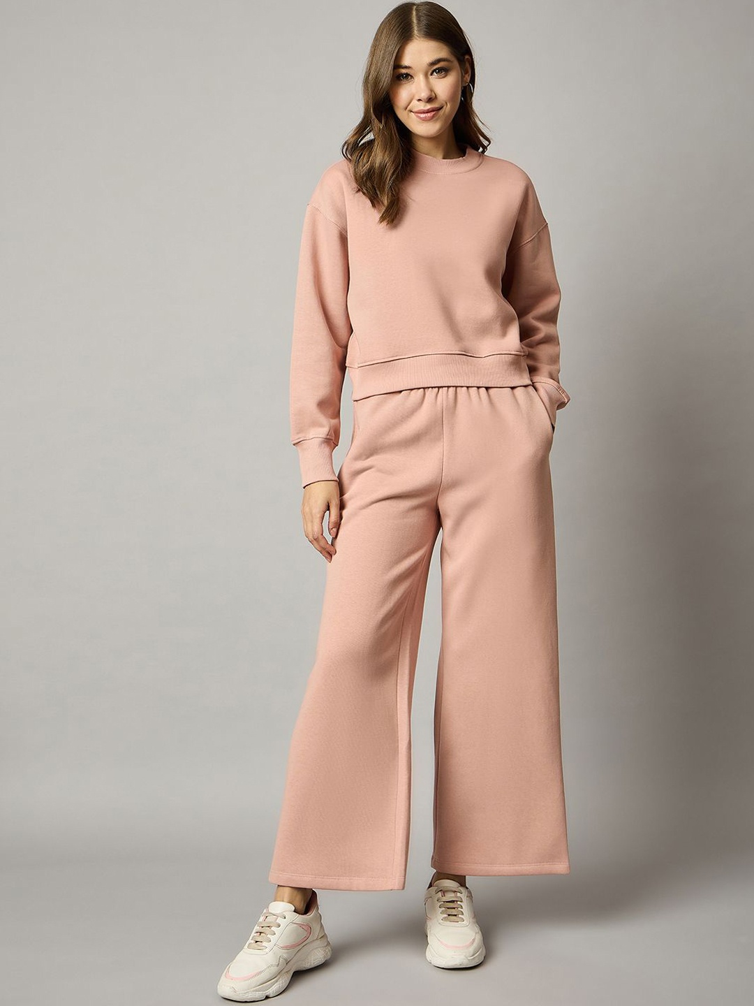 

Nun Round Neck Sweatshirt With Trousers Co-Ords, Peach