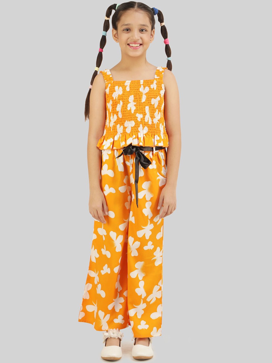 

BEING NAUGHTY Girls Printed Shoulder Straps Neck Sleeveless Top With Palazzo, Yellow