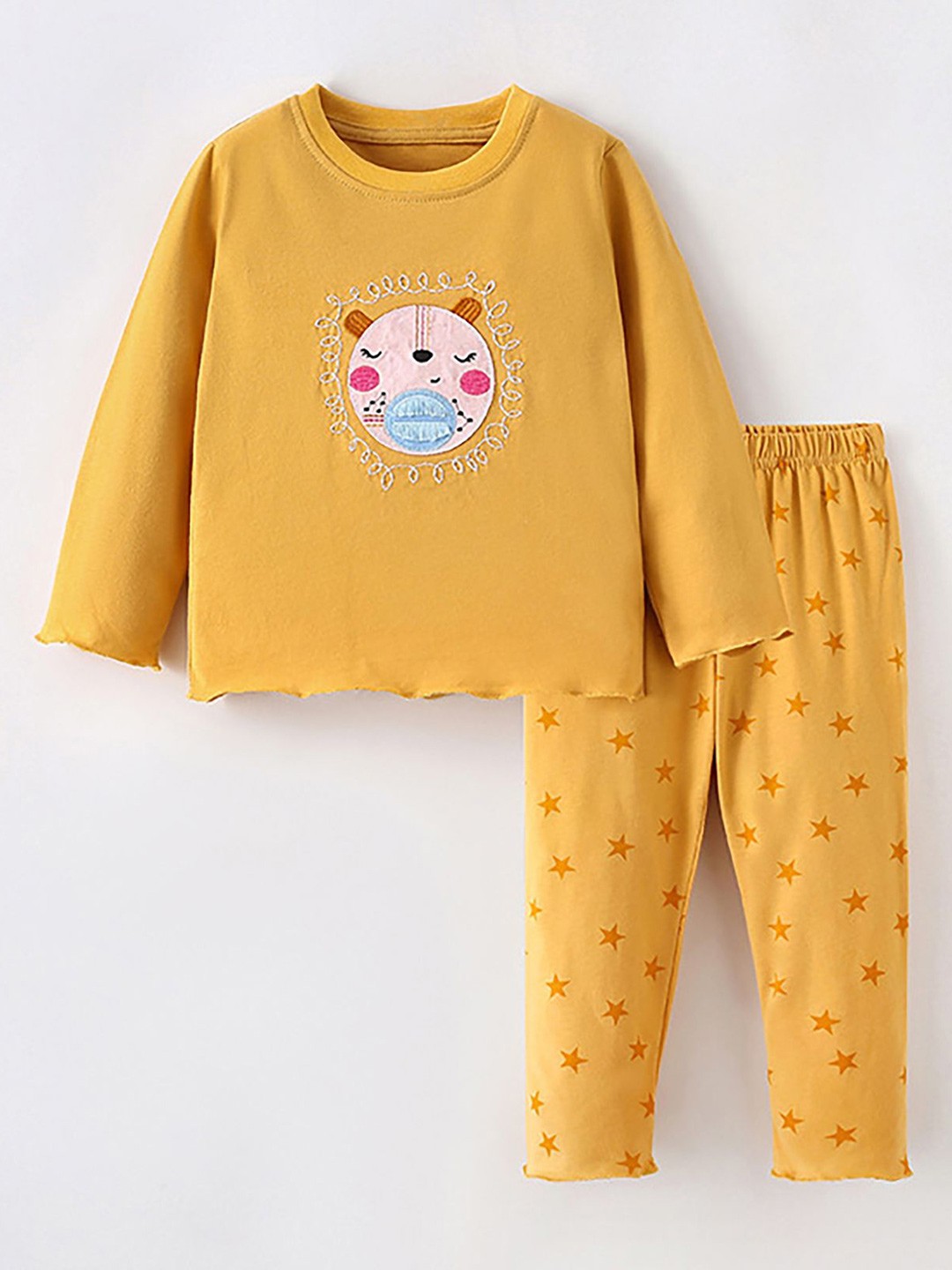 

LULU & SKY Infant Girls Printed Pure Cotton Night Suit, Yellow