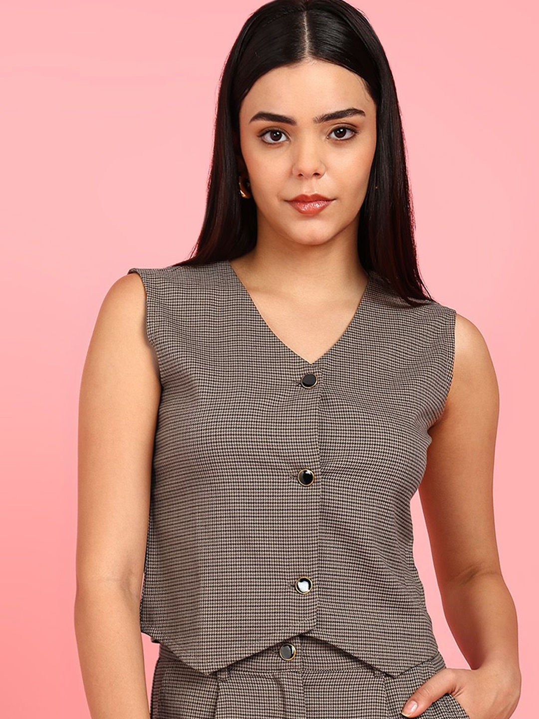 

Mast & Harbour Checked Shirt Style Top, Brown