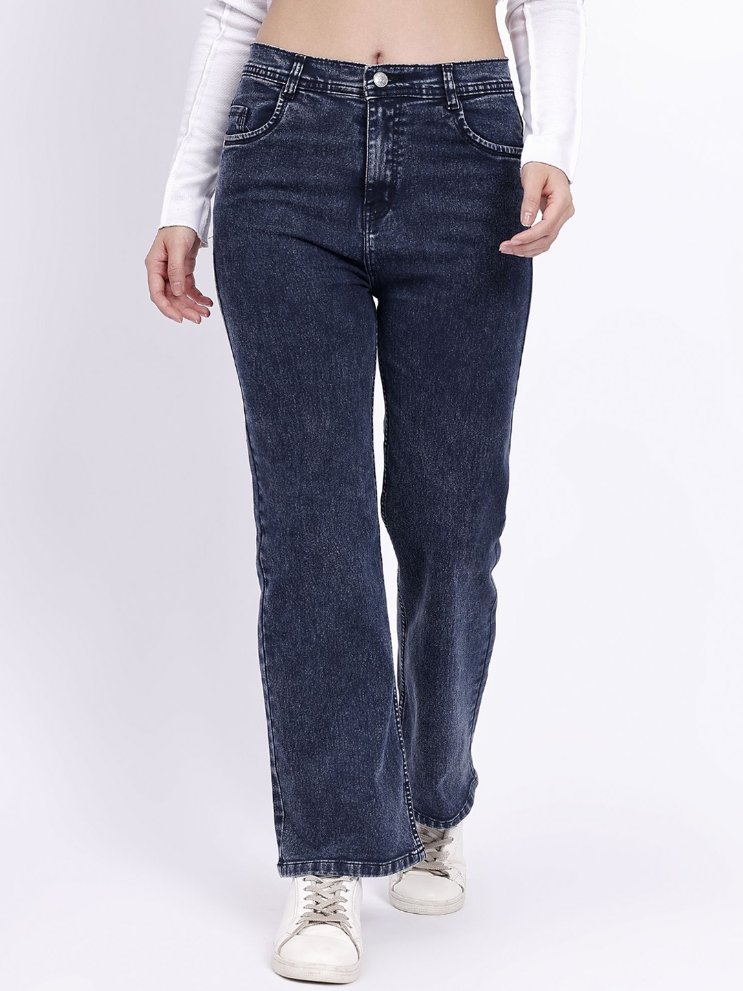 

AC CREATION Women Comfort Straight Fit High-Rise Stretchable Jeans, Black