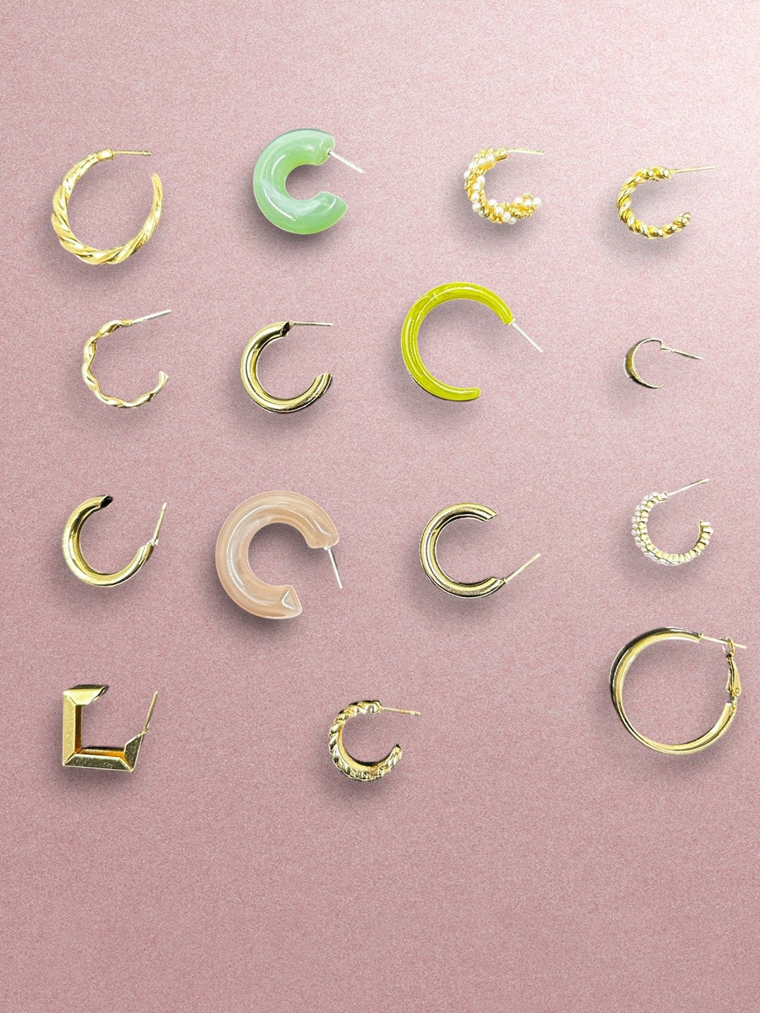 

DressBerry Set Of 15 Gold-Plated Contemporary Hoop Earrings