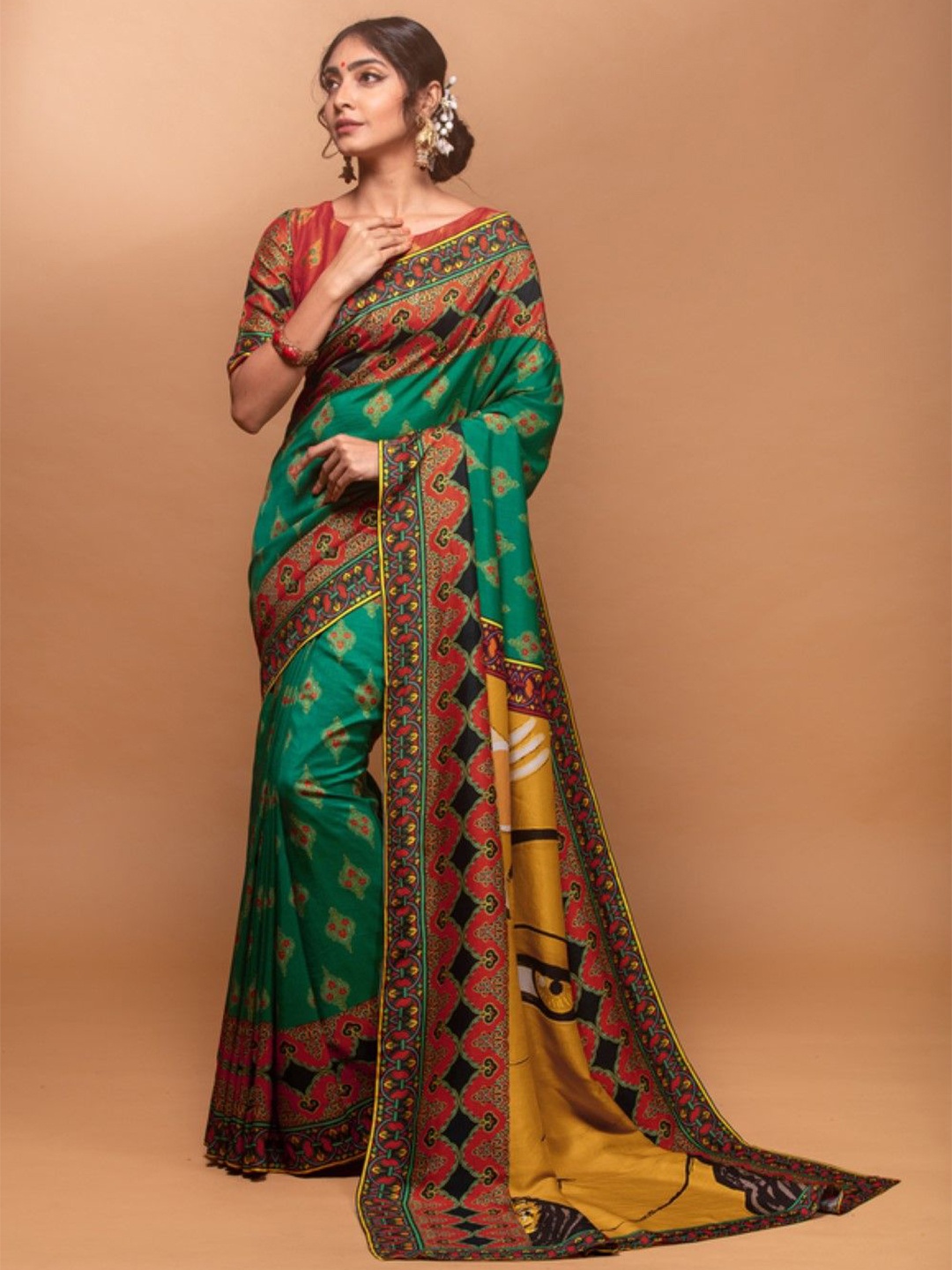 

House of Deepthi Ethnic Motifs Printed Saree, Green