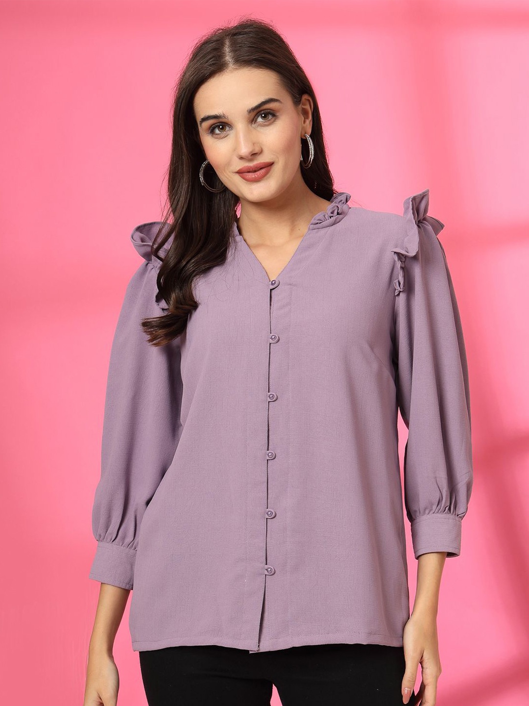 

plusS Women Cotton Shirt Style Top, Lavender