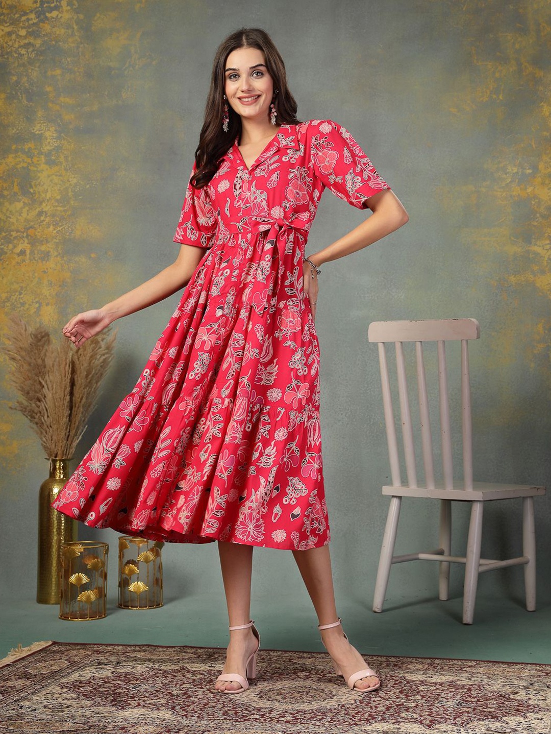 

Stylum Tropical Print Fit & Flare Maxi Dress, Pink