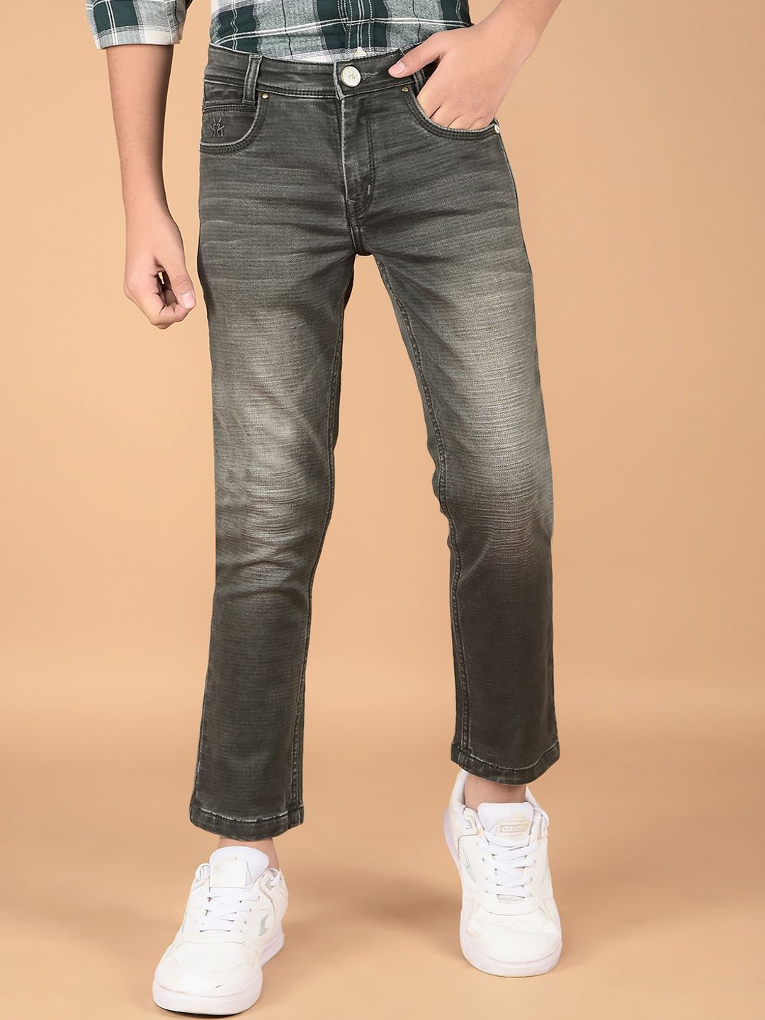 

Crimsoune Club Boys Slim Fit Heavy Fade Stretchable Jeans, Olive