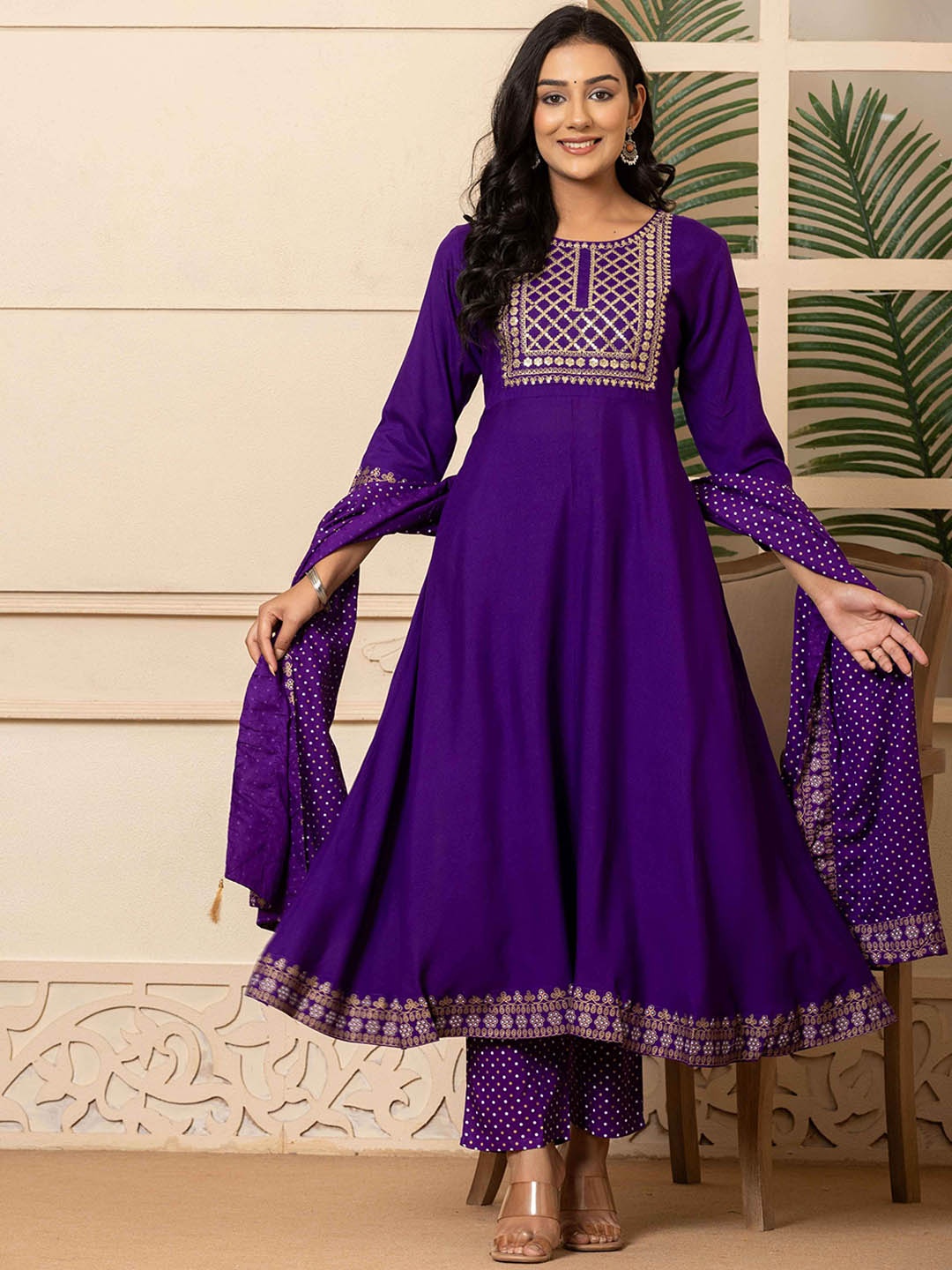 

KALINI Women Ethnic Motifs Embroidered Regular Sequinned Kurta with Pyjamas & With Dupatta, Violet